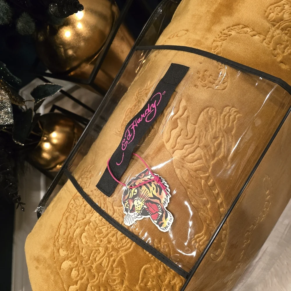 Ed Hardy Crouching Tiger Embossed Full/Queen Comforter Set New